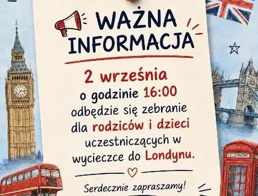Zebranie organizacyjne przed wycieczką do Londynu w Szkole Podstawowej w Cielądzu