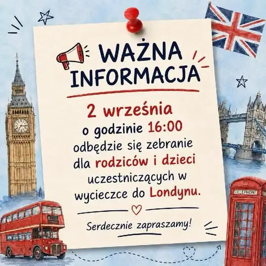 Zebranie organizacyjne przed wycieczką do Londynu w Szkole Podstawowej w Cielądzu
