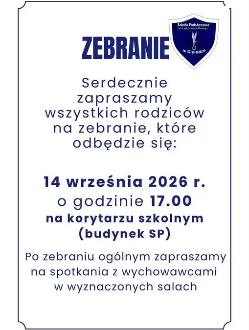 Zebranie rodziców w Szkole Podstawowej w Cielądzu – 14 września